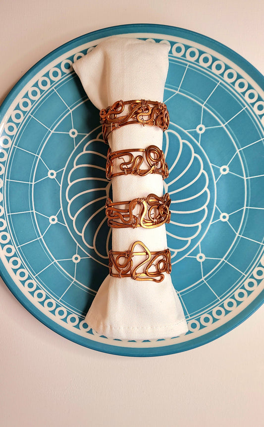 Artisanal Elegance: Set of 4 Handmade Copper Wire Napkin Rings