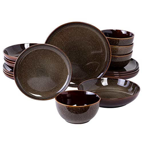 Gibson Elite Matisse 16 Piece Double Bowl Dinnerware Set, Cobalt Blue
