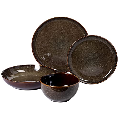Gibson Elite Matisse 16 Piece Double Bowl Dinnerware Set, Cobalt Blue
