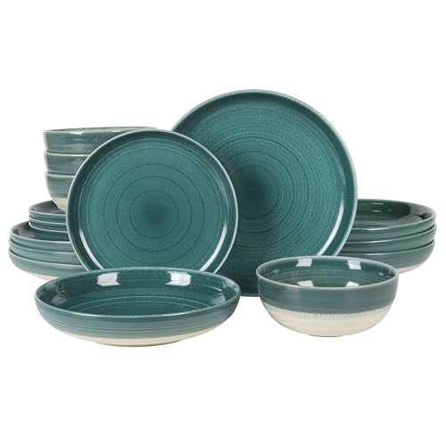 Gibson Elite Matisse 16 Piece Double Bowl Dinnerware Set, Cobalt Blue