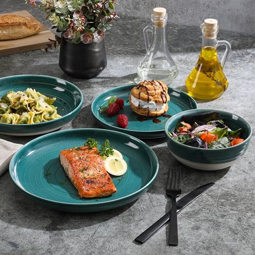 Gibson Elite Matisse 16 Piece Double Bowl Dinnerware Set, Cobalt Blue