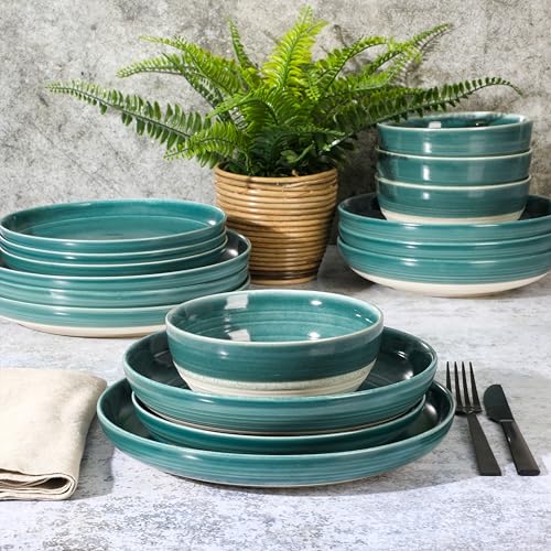 Gibson Elite Matisse 16 Piece Double Bowl Dinnerware Set, Cobalt Blue