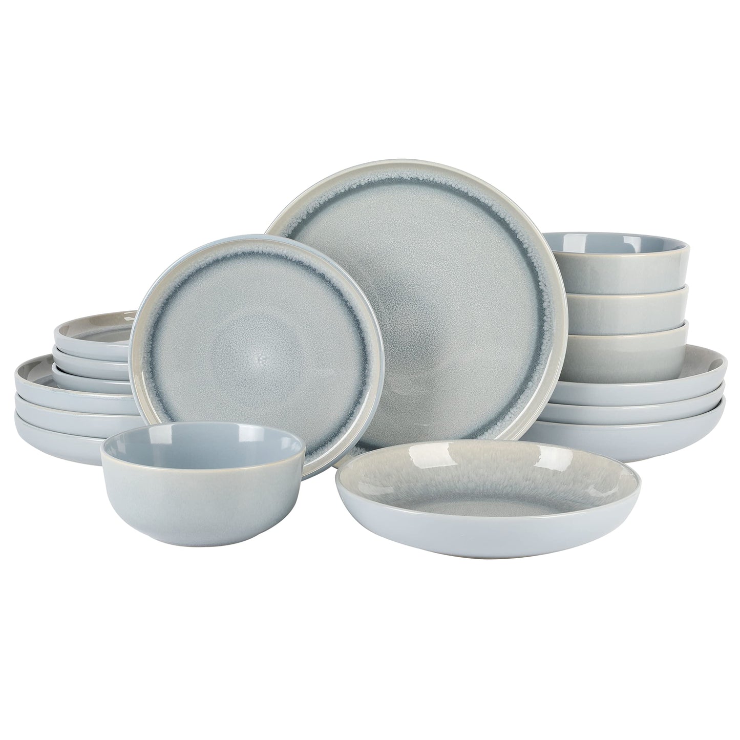Gibson Elite Matisse 16 Piece Double Bowl Dinnerware Set, Cobalt Blue