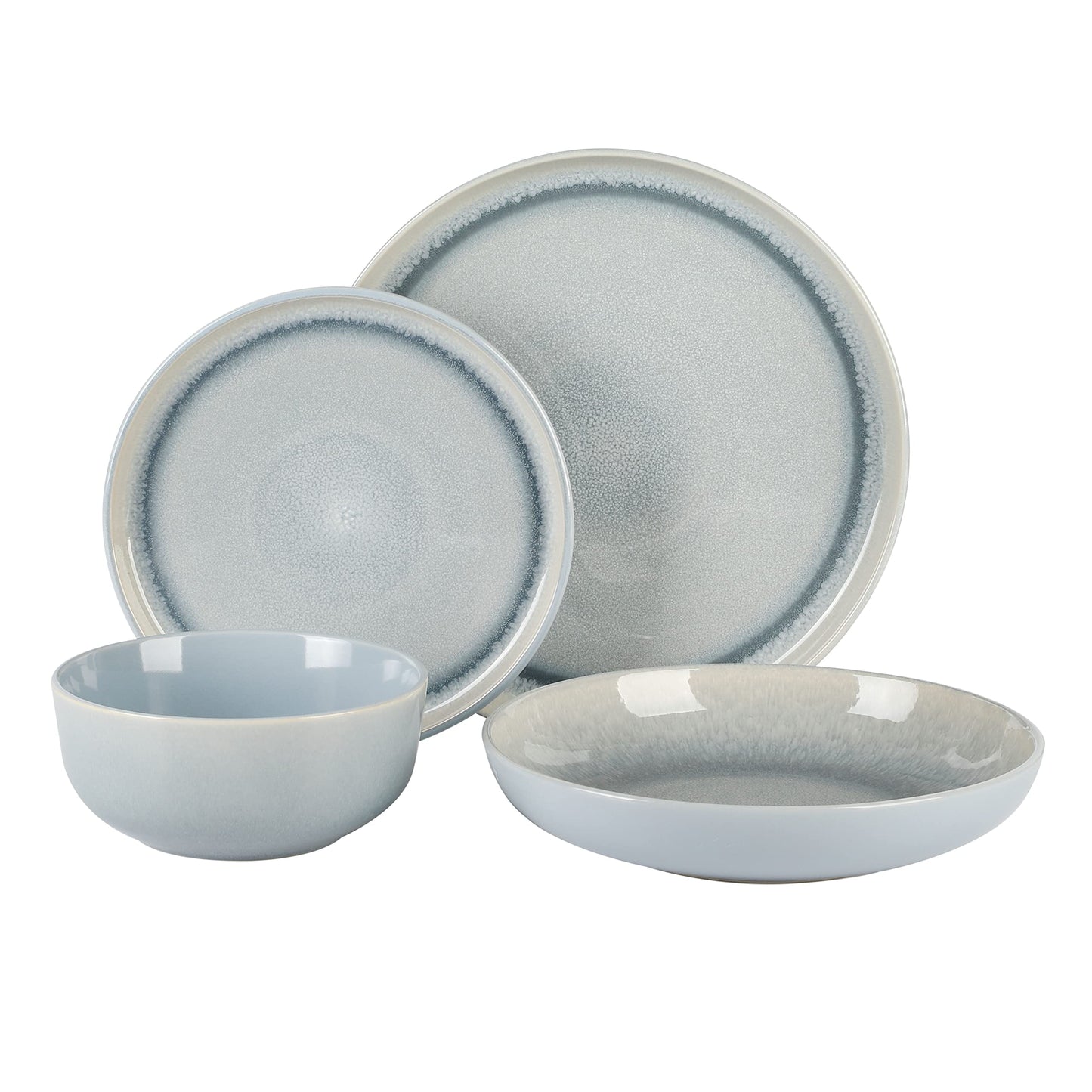 Gibson Elite Matisse 16 Piece Double Bowl Dinnerware Set, Cobalt Blue