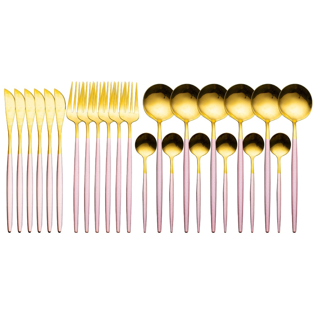 Radiant Gold Symphony: 24pcs Upscale Stainless Steel Dinnerware Set