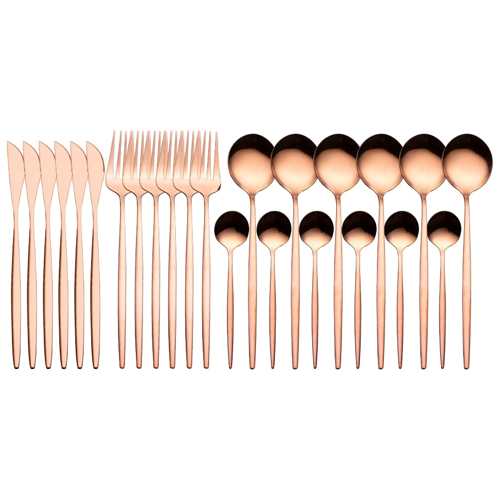 Radiant Gold Symphony: 24pcs Upscale Stainless Steel Dinnerware Set