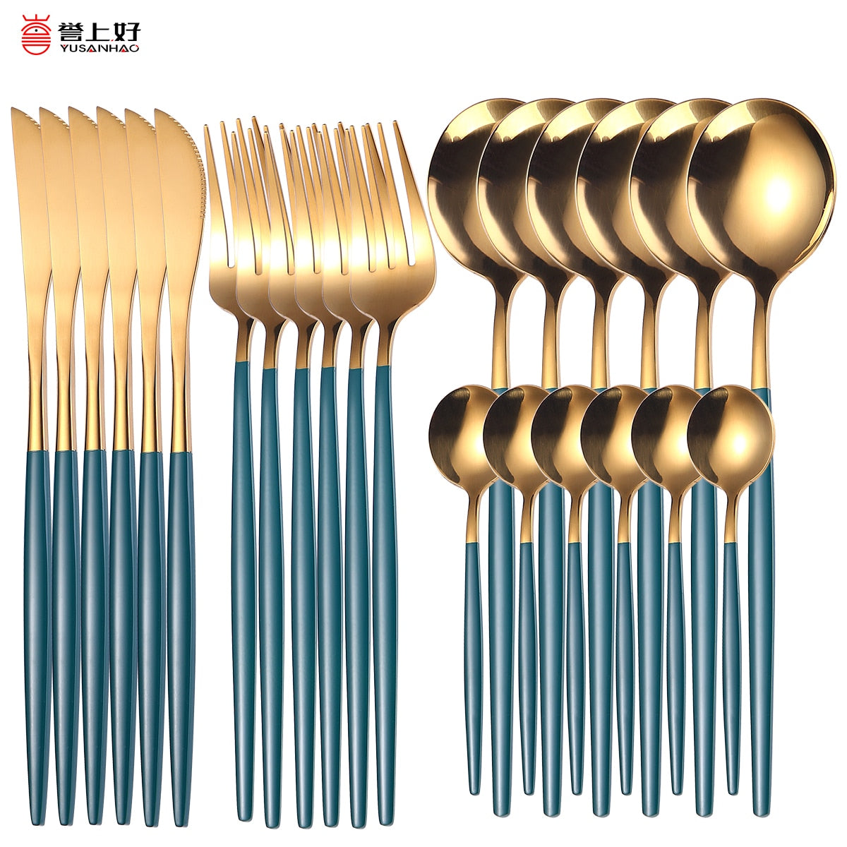 Radiant Gold Symphony: 24pcs Upscale Stainless Steel Dinnerware Set