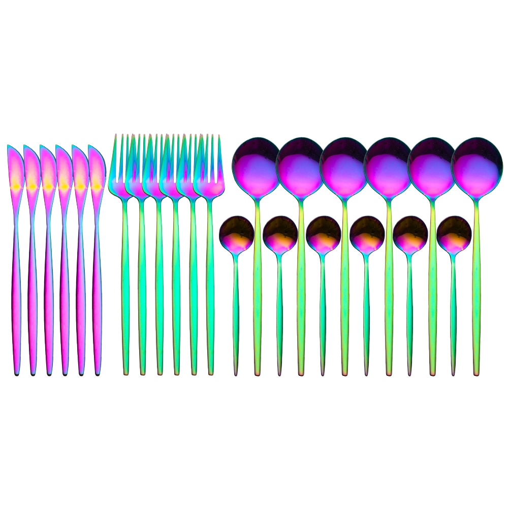 Radiant Gold Symphony: 24pcs Upscale Stainless Steel Dinnerware Set
