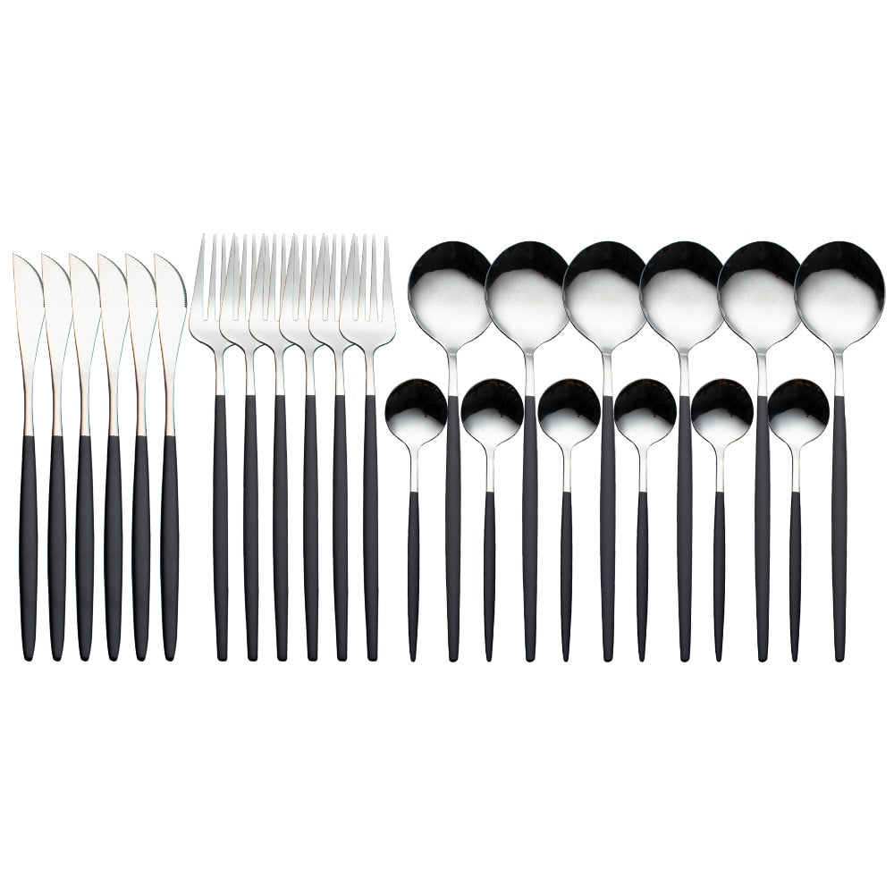 Radiant Gold Symphony: 24pcs Upscale Stainless Steel Dinnerware Set