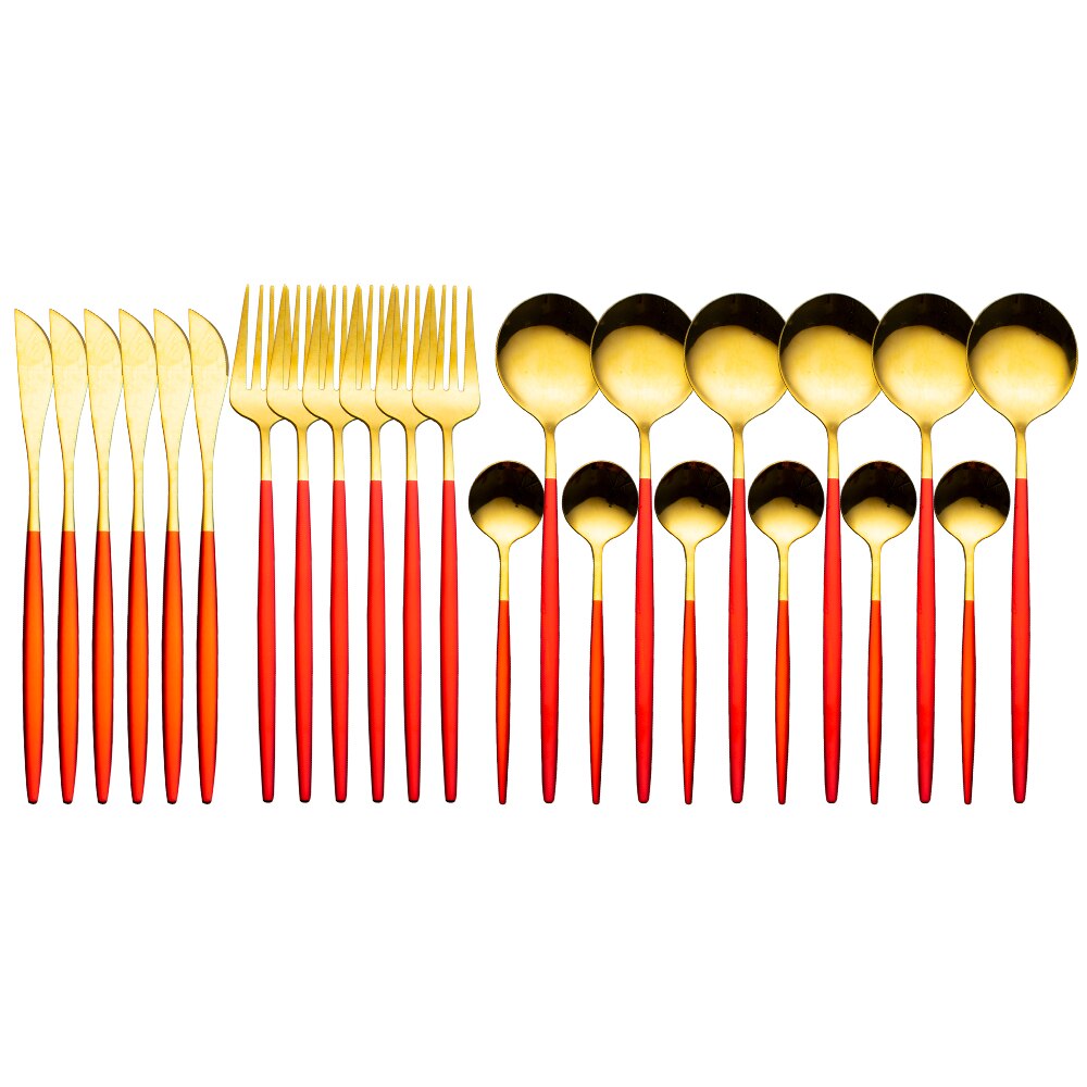 Radiant Gold Symphony: 24pcs Upscale Stainless Steel Dinnerware Set