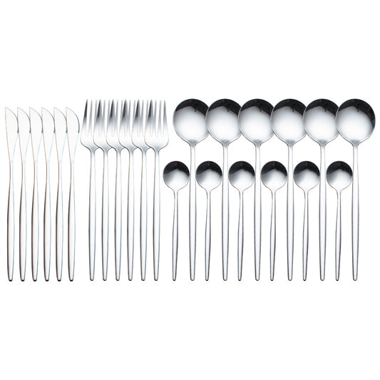 Radiant Gold Symphony: 24pcs Upscale Stainless Steel Dinnerware Set
