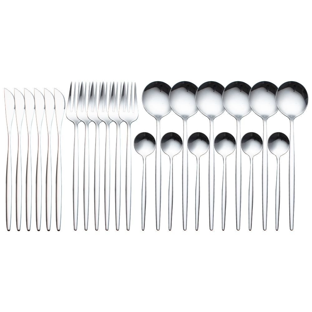 Radiant Gold Symphony: 24pcs Upscale Stainless Steel Dinnerware Set