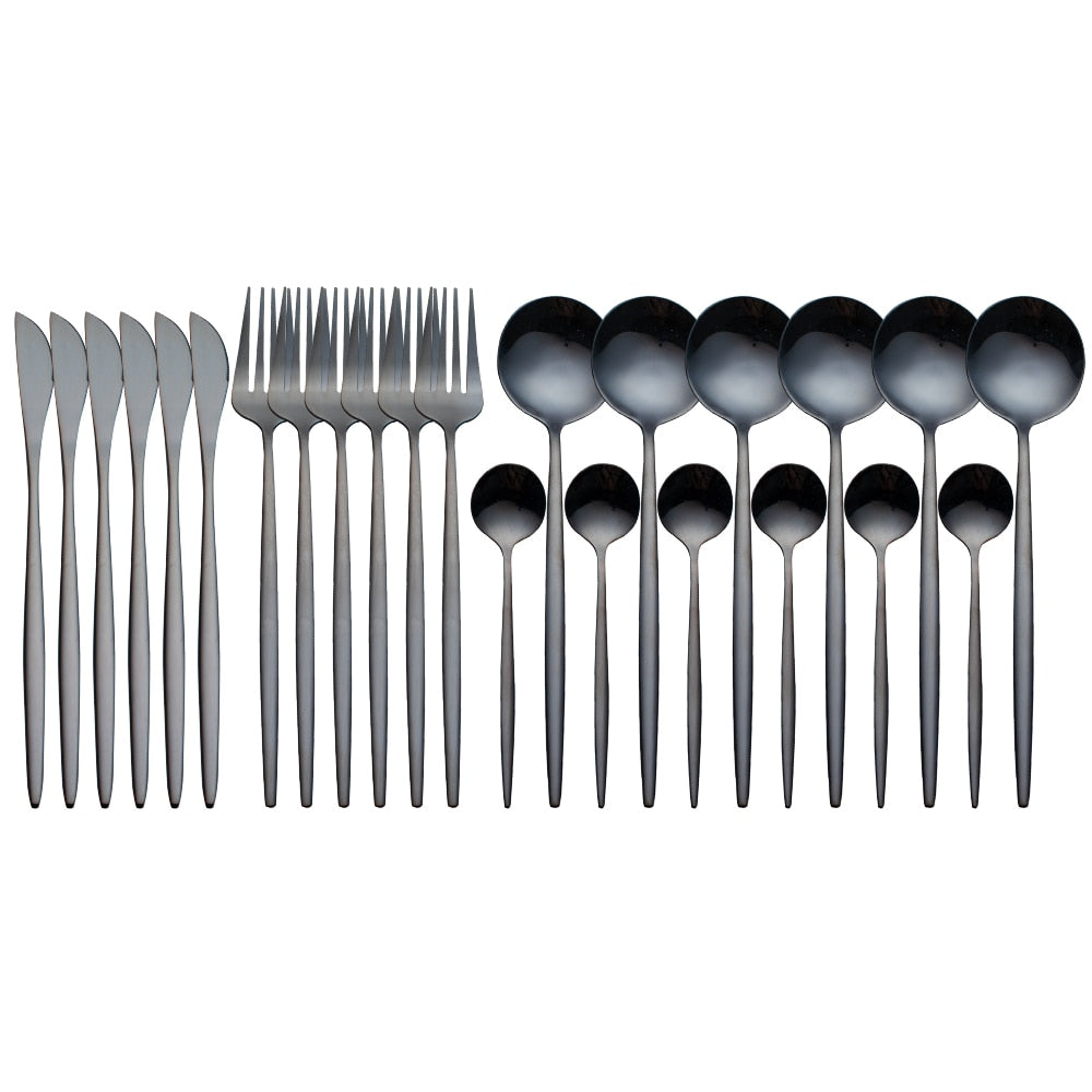 Radiant Gold Symphony: 24pcs Upscale Stainless Steel Dinnerware Set