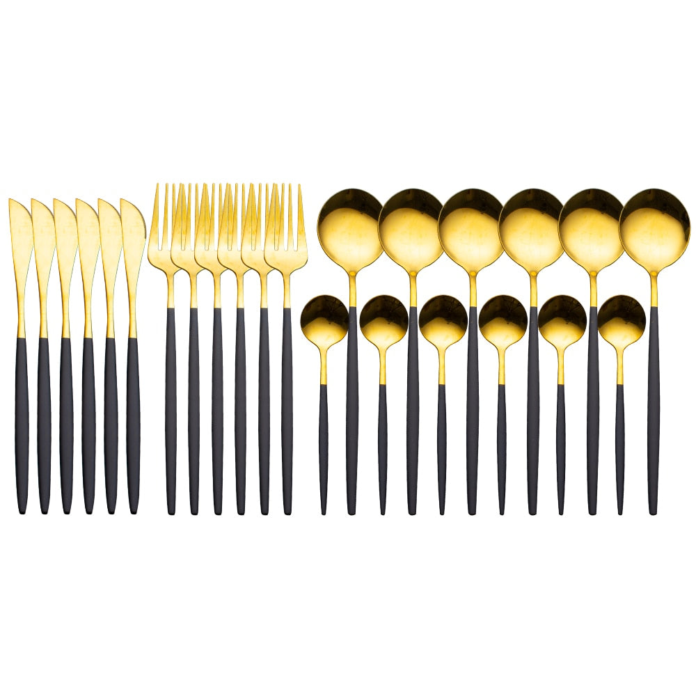 Radiant Gold Symphony: 24pcs Upscale Stainless Steel Dinnerware Set