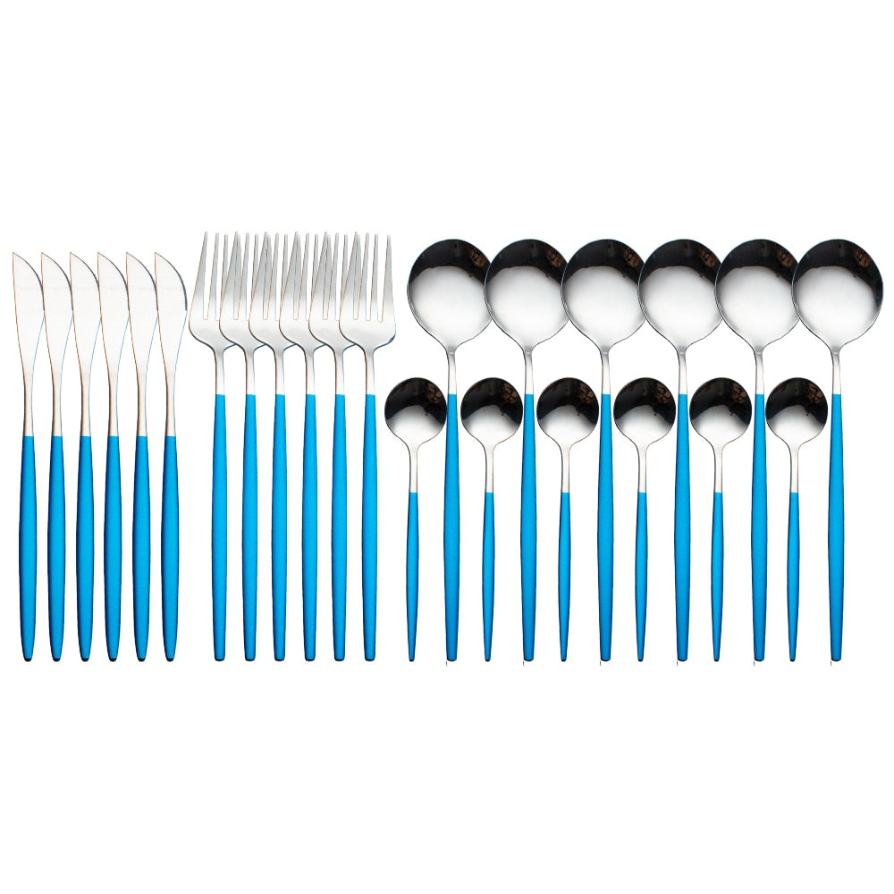Radiant Gold Symphony: 24pcs Upscale Stainless Steel Dinnerware Set