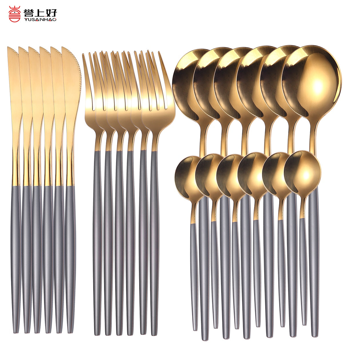 Radiant Gold Symphony: 24pcs Upscale Stainless Steel Dinnerware Set