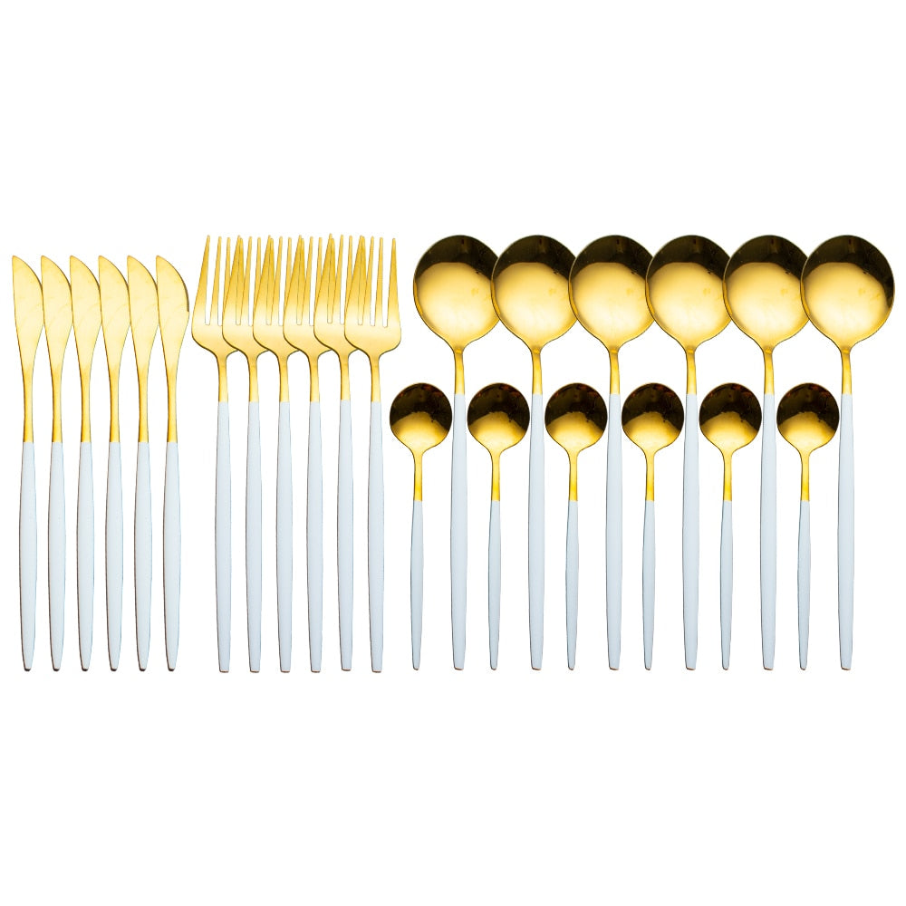 Radiant Gold Symphony: 24pcs Upscale Stainless Steel Dinnerware Set