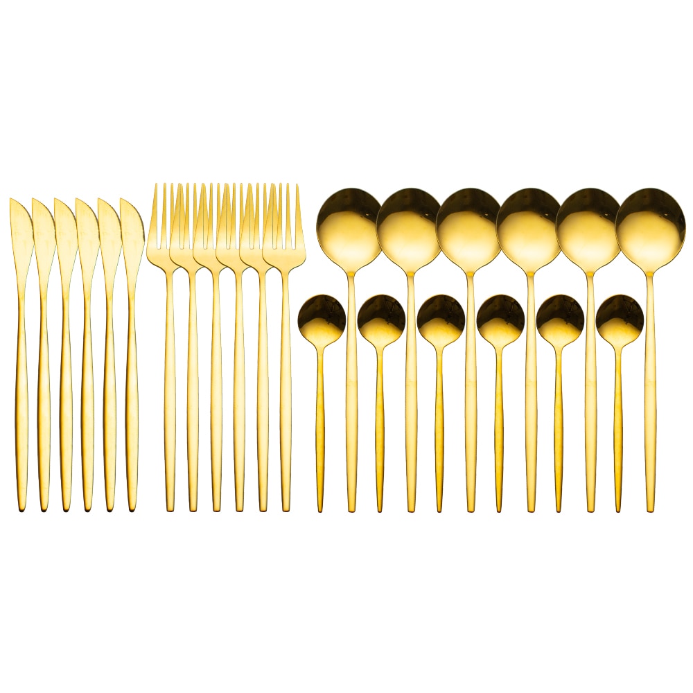Radiant Gold Symphony: 24pcs Upscale Stainless Steel Dinnerware Set