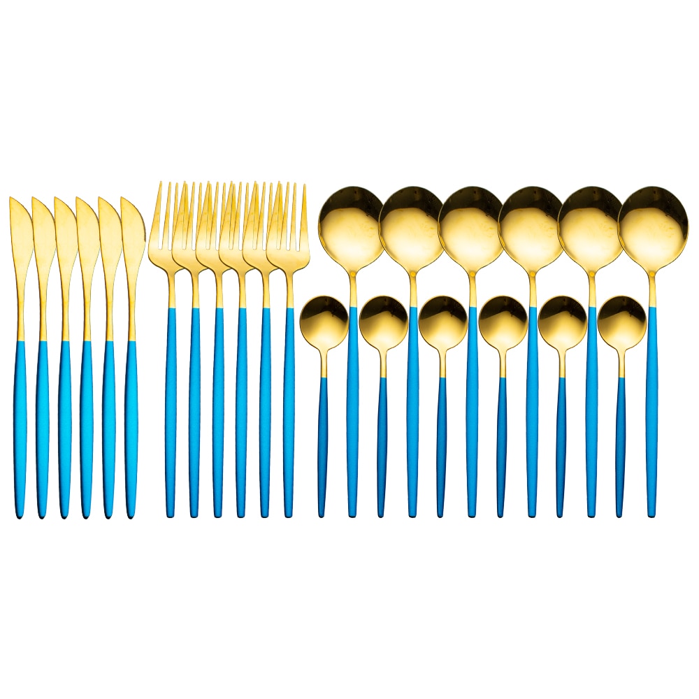 Radiant Gold Symphony: 24pcs Upscale Stainless Steel Dinnerware Set