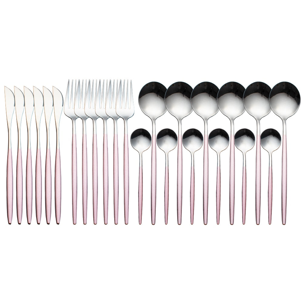 Radiant Gold Symphony: 24pcs Upscale Stainless Steel Dinnerware Set