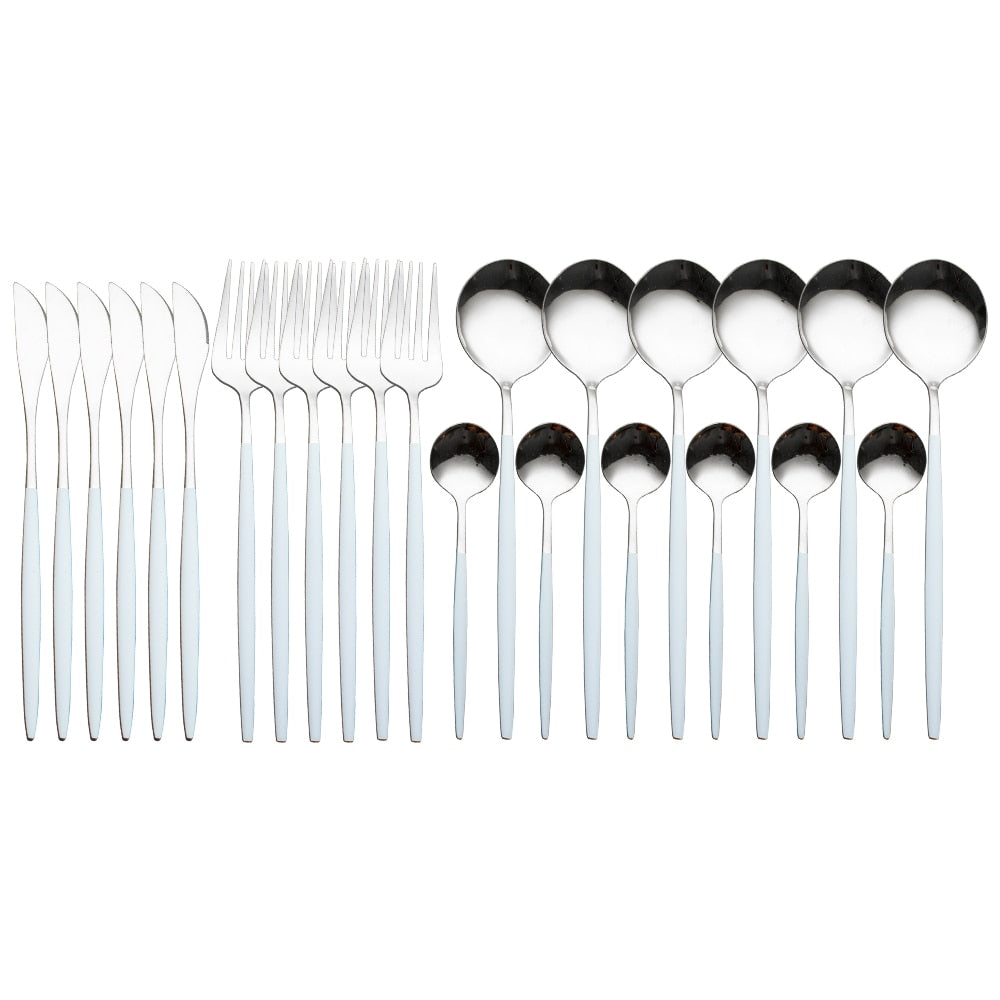 Radiant Gold Symphony: 24pcs Upscale Stainless Steel Dinnerware Set