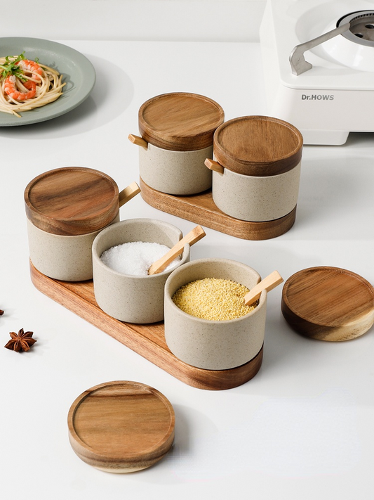 Modern Ceramic Seasoning Jar Set Household Kitchen Sugar Salt Jar with Lid Jar Large Capacity Food Storage Box Kitchen Container
